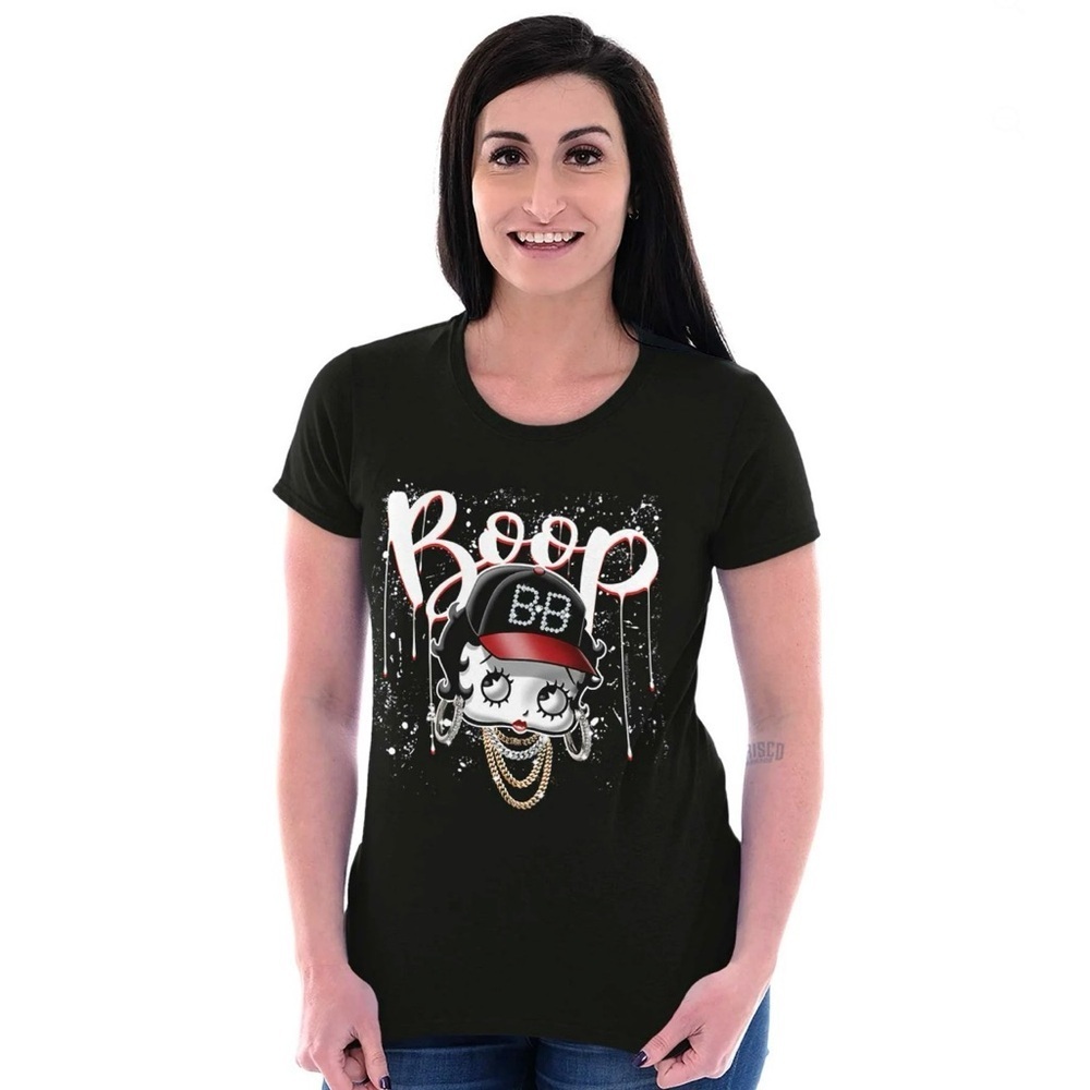 BETTY BOOP WOMEN’S ICONIC BLING T-SHIRT - BLACK SIZE MEDIUM (NEW WITH TAGS) A15